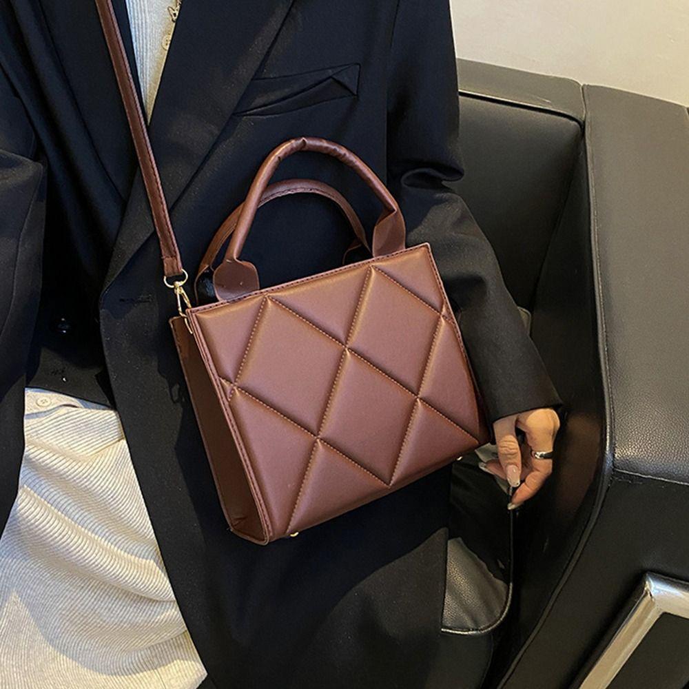 PU Leather Shoulder Bag Plaid Messenger Bags Portable Crossbody Bags Women Ladies