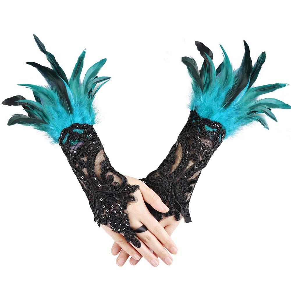 Retro Sequins Feather Lace Gloves Embroidery Women Halloween Arm Sleeves Party Supplies