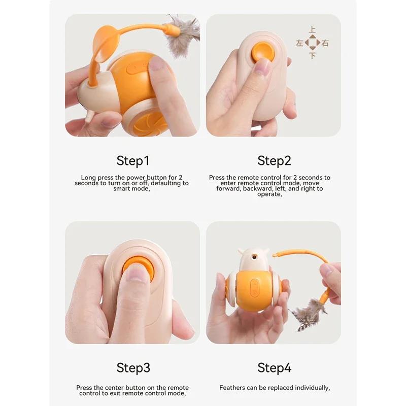 Cat Toys Car for Bored Indoor Adult Cats Remote Control Cat Toy with 4 Directions LED Lights Interactive Remote Control Toy