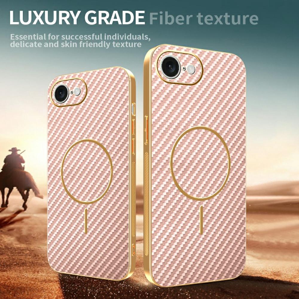 For iPhone 16e Phone Case Carbon Fiber Textured Electroplated TPU Back Cover