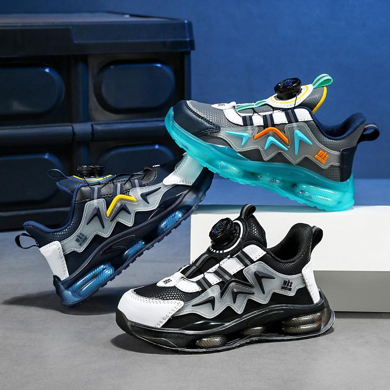 Children's Sports Shoes Mesh Rotating Button Medium and Large Children's Boys' Shoes Soft-soled Running Shoes Popular Classmate Basketball Shoes