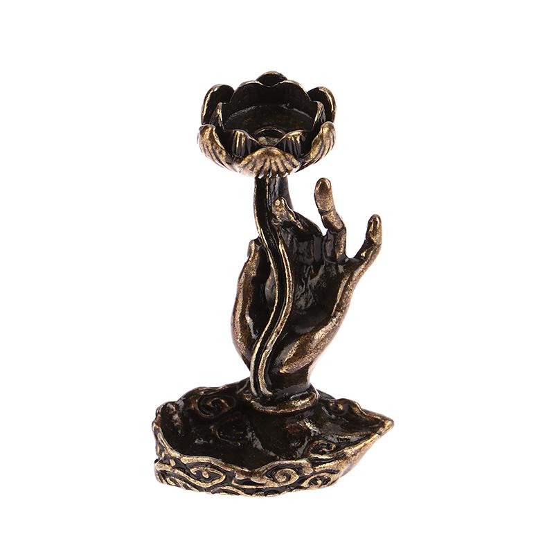 1Pc Vintage Buddha Hand Lotus Incense Burner Metal Backflow Incense Holder For Home Room Creative Tea Table Decor