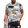 3D Abstract Newspaper Printed Short Sleeved Summer Men's Round Neck Top Men's T-shirts
