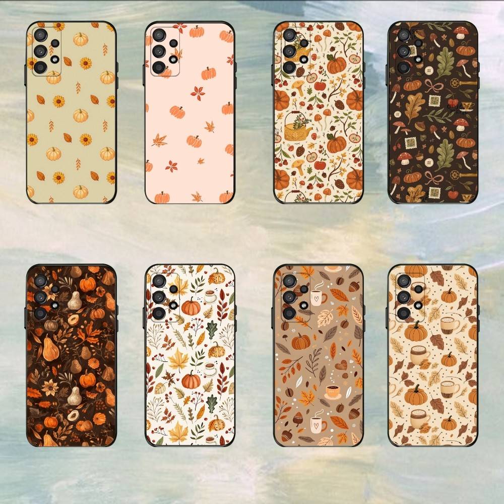 Осенние Листья Тыква Чехол для Телефона Для Samsung S25,S24,S21,S22,S23,S30,Ultra,S20,Plus,Fe,Lite,5G Черный Чехол