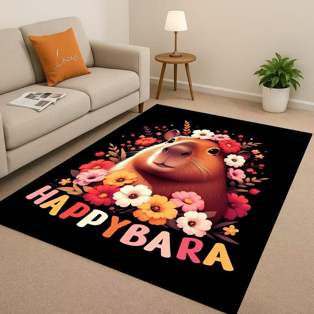 Kawaii Capybara Art Cartoon Living Room Non-Slip Area Rug Soft Carpet for Bedroom Playroom Sofa , Easy Clean Home Decor Doormat