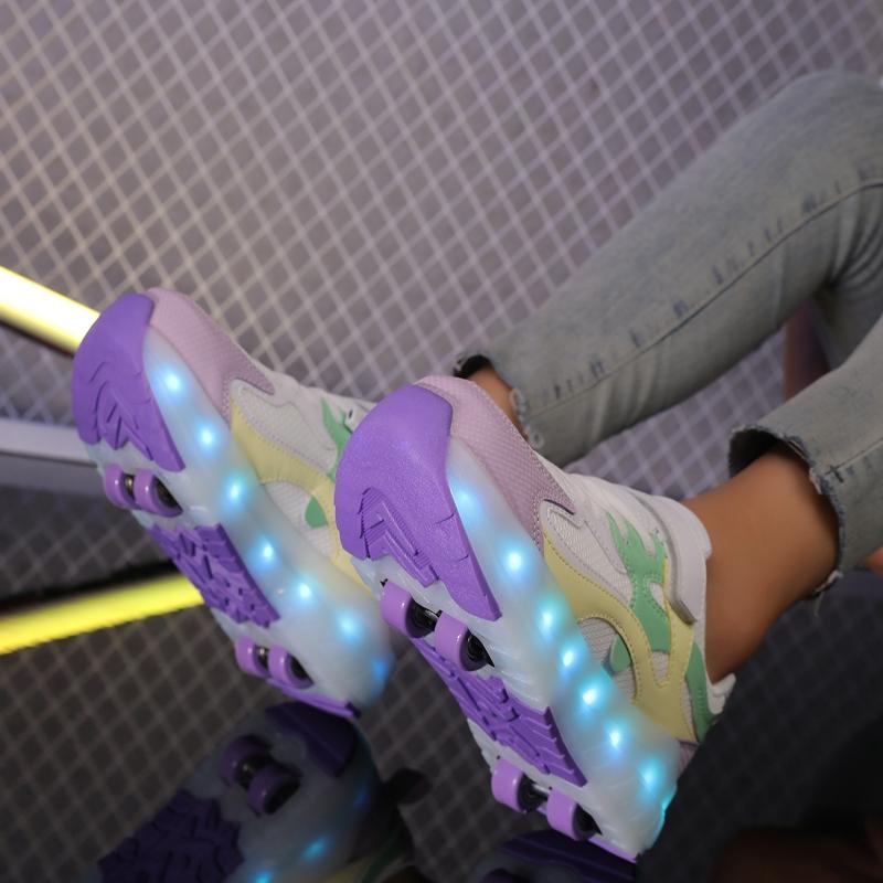 Кроссовки со светодиодной подсветкой, детская обувь для мальчиков и девочек с USB-зарядкой, светящиеся спортивные колеса, уличная обувь для паркура, роликовых коньков