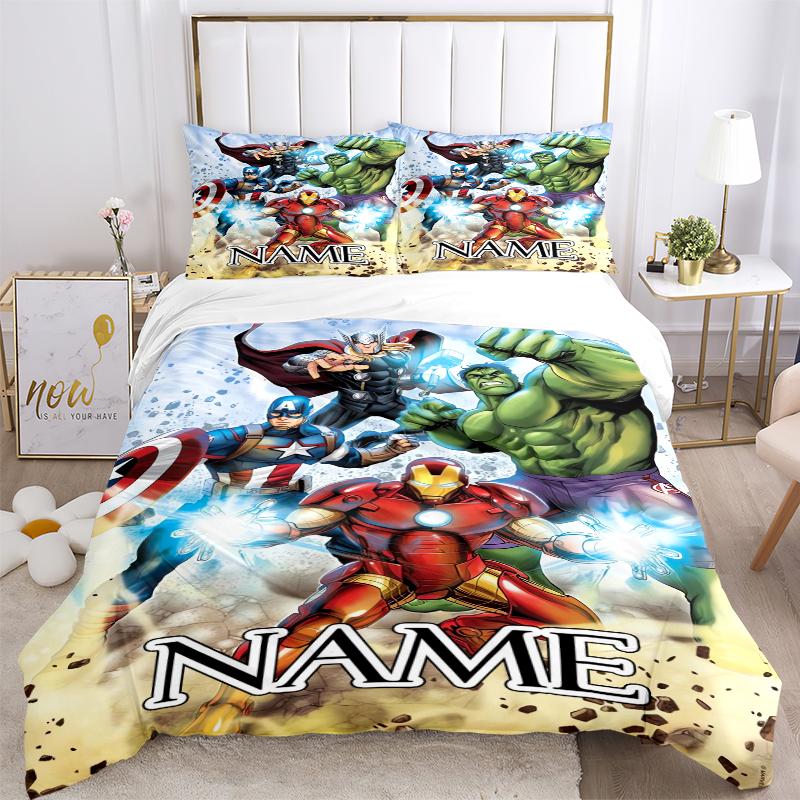 Custom Name Superhero Team Bedding 3 Piece Set HD Print Duvet Cover Pillowcases for Teens Adult Bedroom Decoration