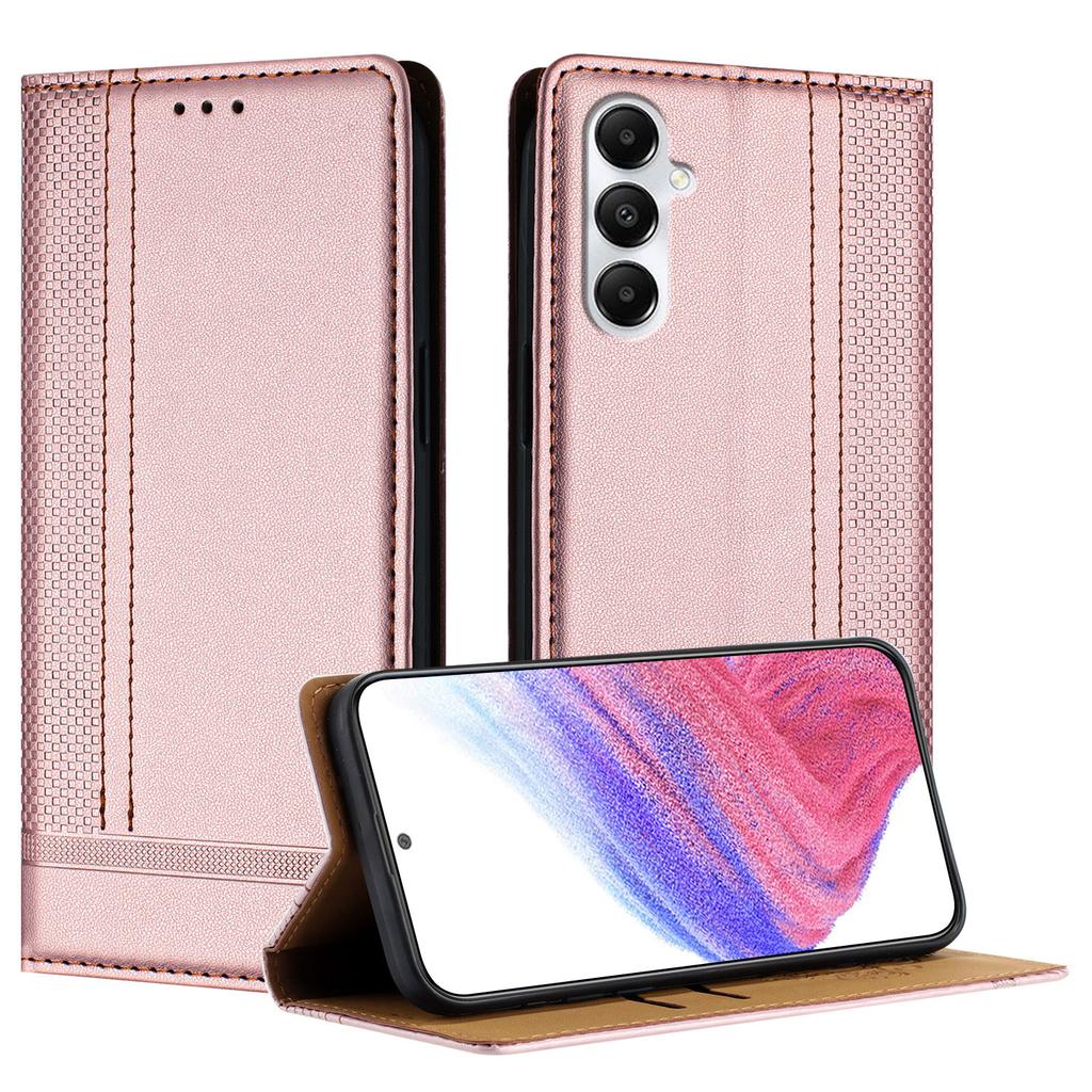 For Samsung Galaxy A05s 4G Case L-Shaped Grid Pattern Leather Stand Phone Cover with Card Slots
