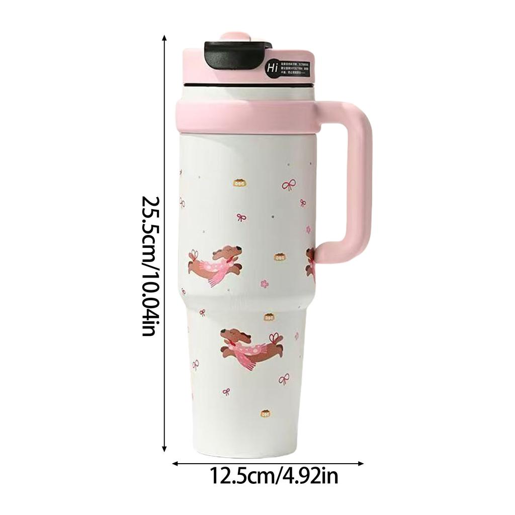 12 Hour Thermal Retention Stainless Steel Tumbler With Jumbo Straw Leak Proof Lid Ergonomic Handle For Outdoor Office Use