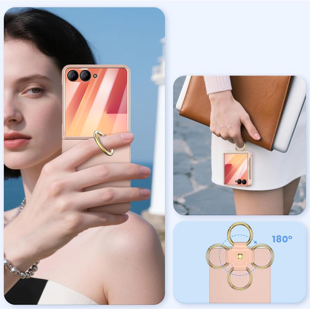 Ring Holder Case for Samsung Galaxy Z Flip7 5G, with Glass for External Screen, Gold