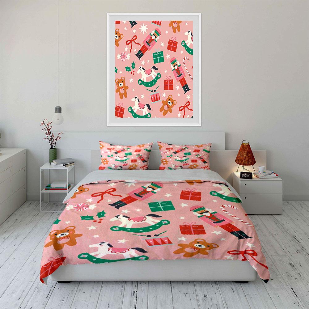 Christmas Nutcracker Pattern Bedding Duvet Cover Set Duvet Cover Pillowcases (1*Duvet Cover 2*Pillowcases, without duvet insert)