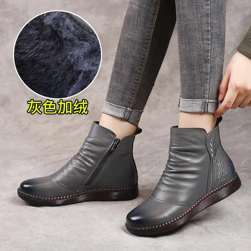 Модная осенняя женская обувь кожаные ботинки женские модные зимние ботинки женская обувь на плоской подошве нескользящая теплая обувь на толстой подошве женская 2025