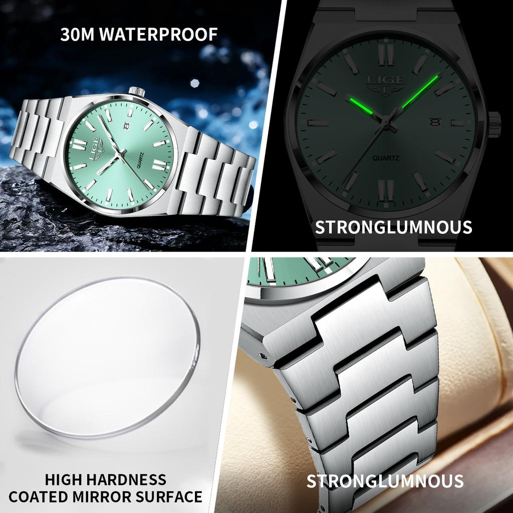LIGE Fashion Classic Man Watch Waterproof Luminous Date Week Luxury Watch For Men Stainless Steel Quartz Business Men's Watches