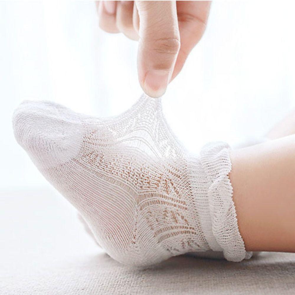 4Pairs Non-slip Baby Ruffle Socks Cotton Toddle Short Socks Sweet Kids Mesh Tube Socks Baby Girl