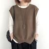 Fashion Knitted Vest Women's Clothes 2024 Autumn Solid Color Loose Round Neck Irregular Pullover Short Vest Outside The Waistcoat Winter