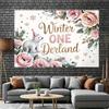 Winter Onederland Tapestry, Polar Bear Floral Background Cloth, 1st Birthday Decor