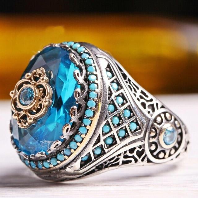 Роскошное мужское кольцо с инкрустацией из изумруда, индивидуальное ретро-властное кольцо с сапфиром из драгоценного камня для посещения банкета, вечеринки, деловые украшения