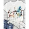 Цветные очки Принтованная футболка Весна и Лето Хлопок Дышащая Повседневная Футболка с круглым вырезом Топ Женская Ретро Уличная одежда