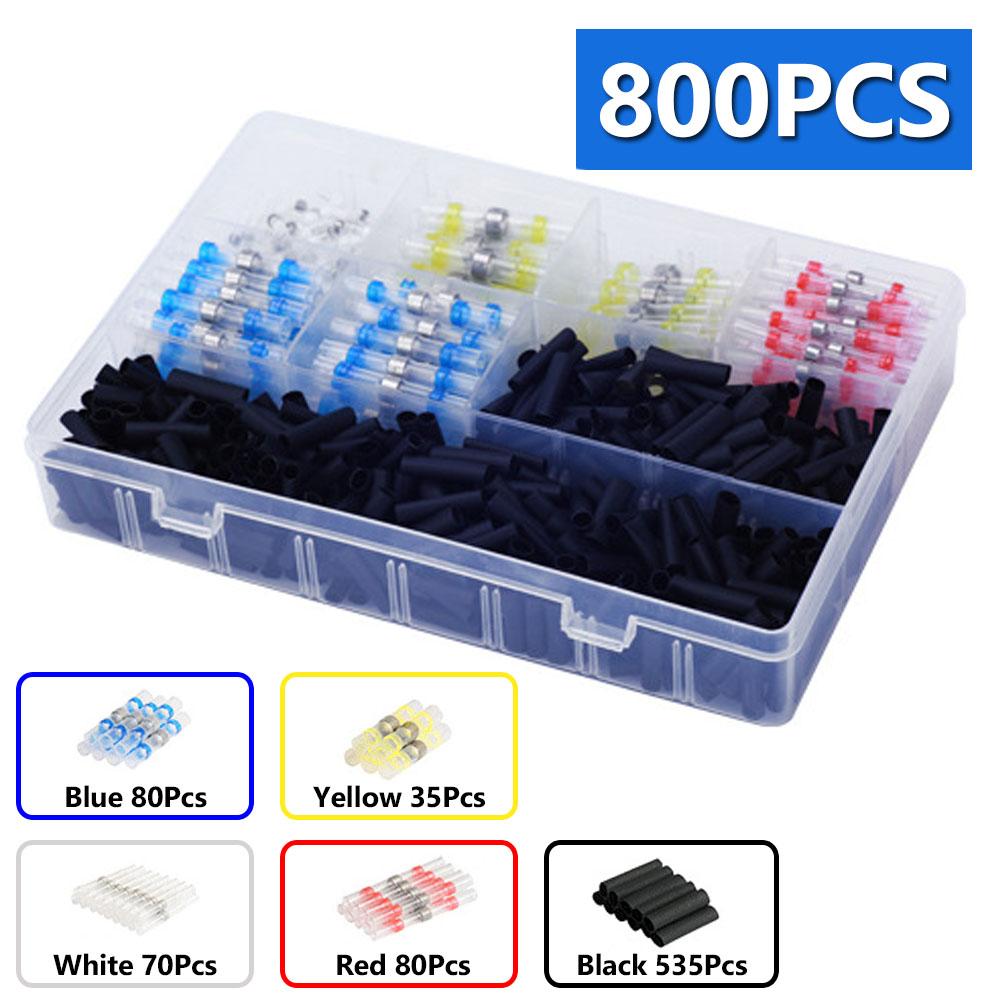 50-1200PCS Waterproof Solder Seal Wire Connectors Heat Shrink Butt Crimp Terminals Electrical Cable Splice for Automotive Marine