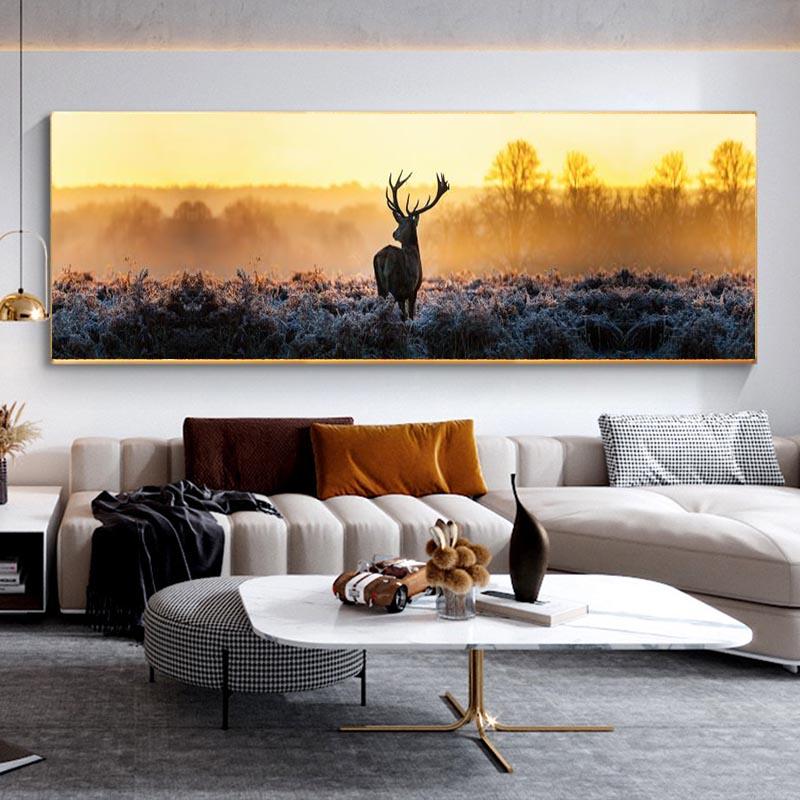 Олень в лесу постеры и принты закат пейзаж настенное искусство животные холст картины фотографии гостиная домашний декор без рамки