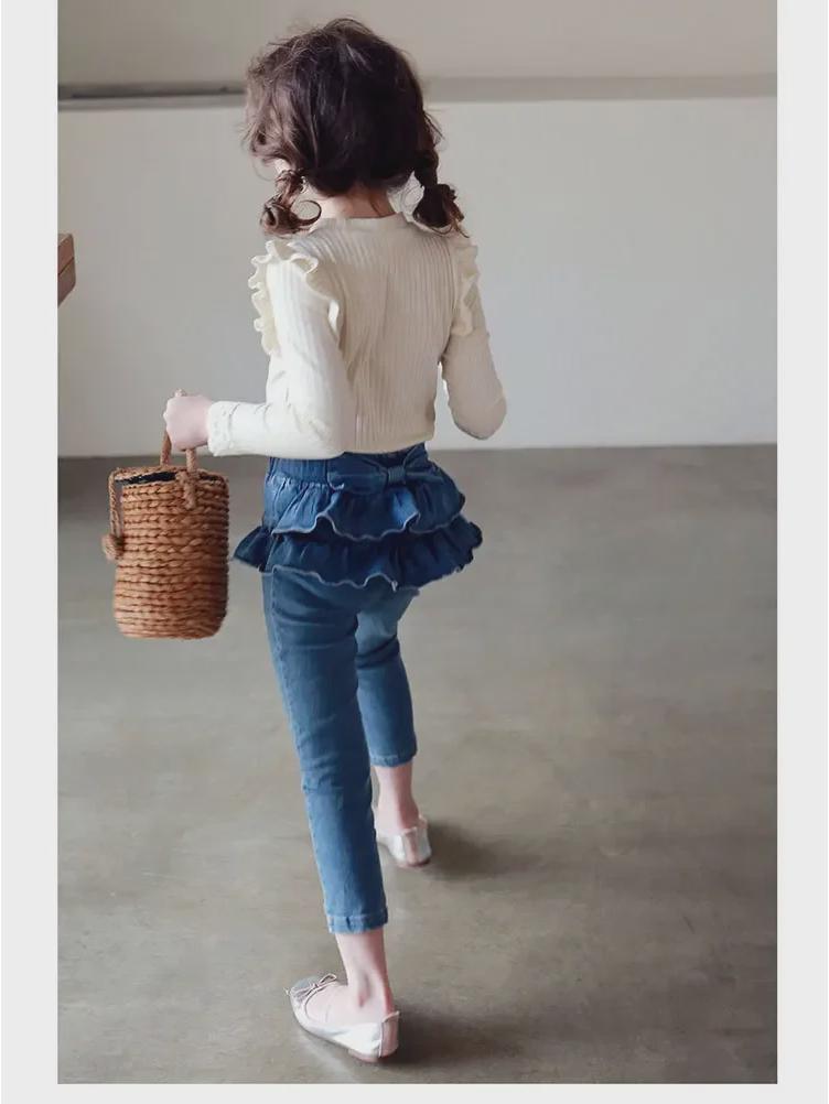 Детские осенние джинсы с оборками для девочек (3-10 лет) – Симпатичные брюки для верхней одежды