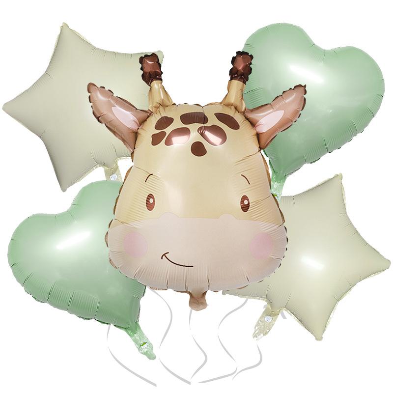 Крем Милый Ветер Животное 5-предметный Набор Корова Олень Красная Буква Набор Воздушных Шаров из Алюминиевой Фольги Украшение для Детской Вечеринки по Случаю Дня Рождения