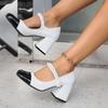 2025 New Fashion Xiaoxiangfeng One-word Buckle High Heel Thick Heel Small Leather Shoes French Retro Color Matching Mary Jane Shoes Women