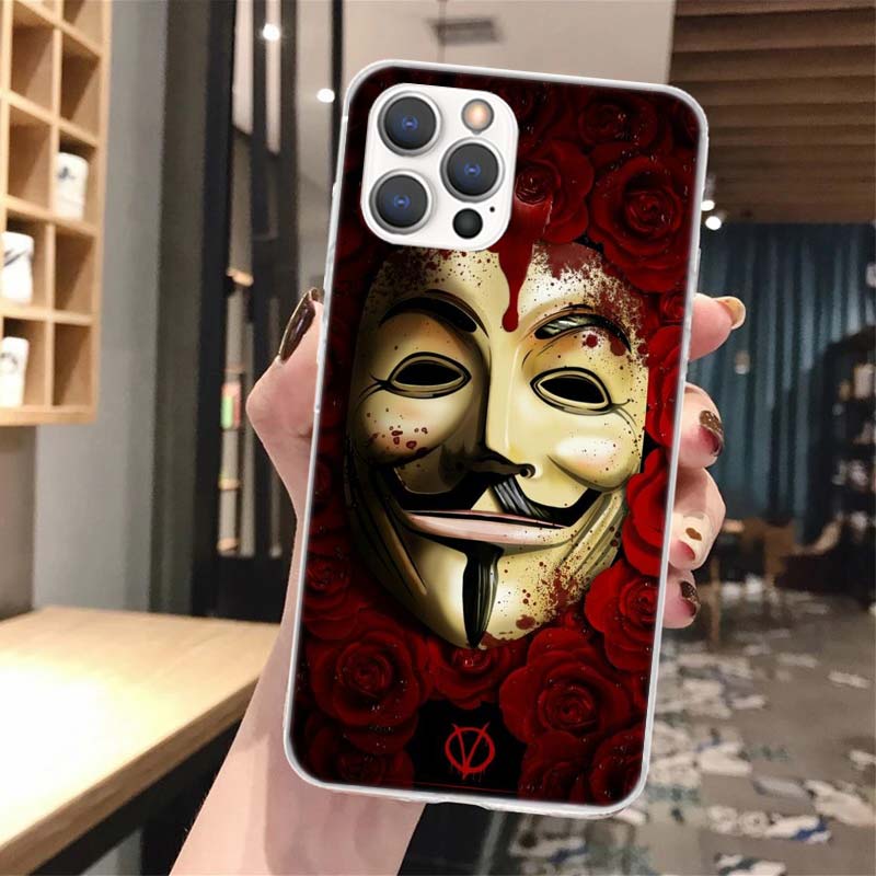 Анонимная маска V для Вендетты Мягкий чехол для телефона Для iPhone 17 Air 16 16E 15 14 Plus 13 Mini 12 11 Pro Max X XR XS 7 8 + SE 2020 Pa