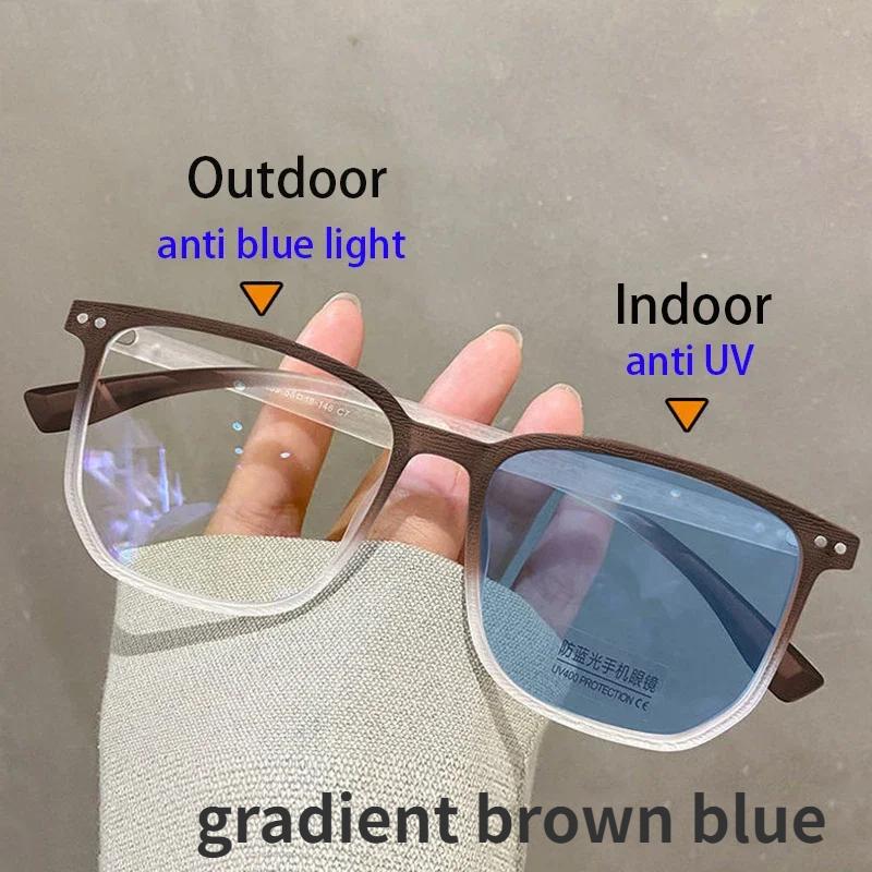 Модные фотохромные очки для близорукости, мужские и женские квадратные очки с анти-синим светом, очки по рецепту, сверхлегкие очки в стиле ретро