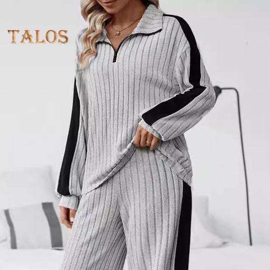 2 шт./комплект женский топ и брюки комплект с застежкой-молнией и воротником-стойкой, длинные рукава, однотонная толстовка с эластичной резинкой на талии, широкие спортивные штаны, спортивный наряд на осень