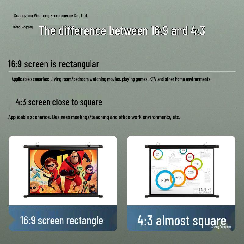 100-дюймовый напольный экран для проектора со стойкой - Кронштейн без перфорации для домашнего использования