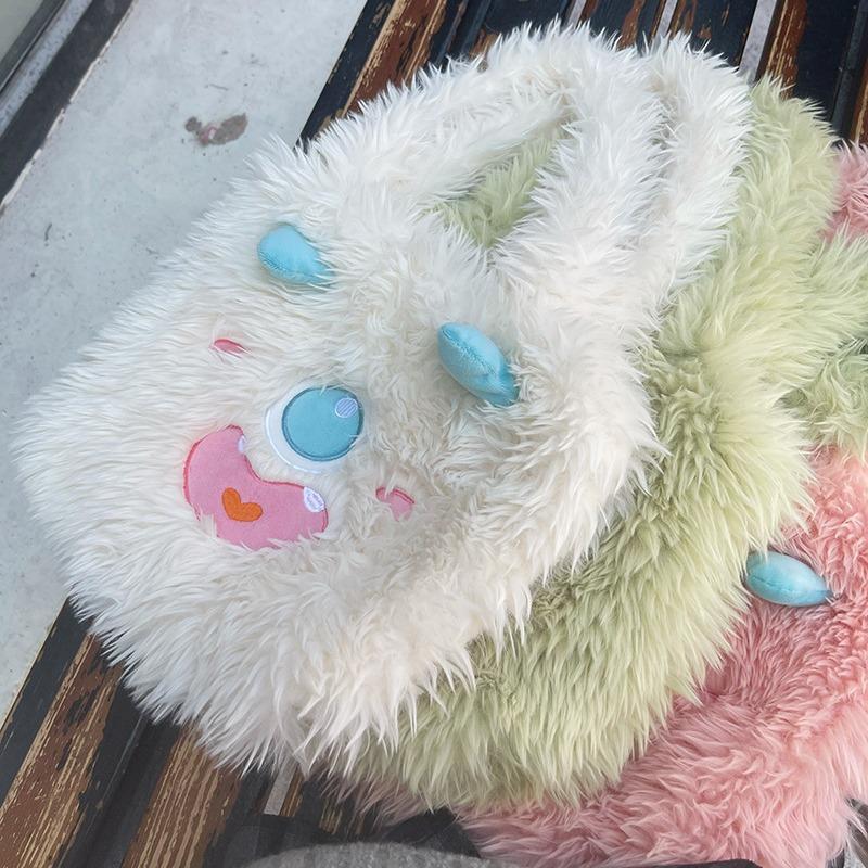Cute Little Monster Cartoon Plush Purse Large Capacity Female Student Oneshoulder Bag Tote Bag Autumn and Winter