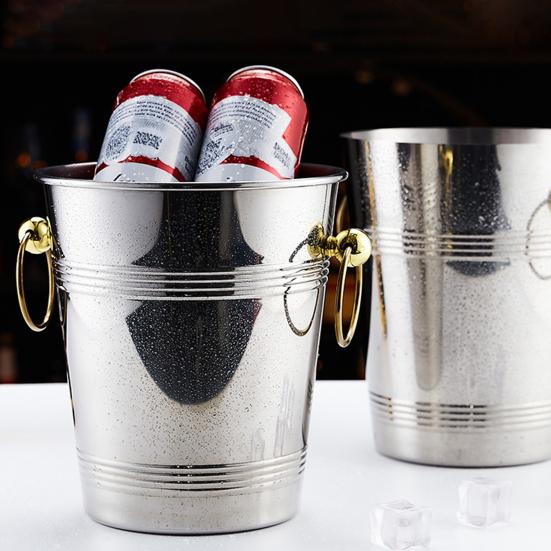 Stainless Steel Ice Bucket for Wine Champagne 2/5L Heavy-Duty Insulated Wine Cooler for Bars Hotels Parties Rust-Proof Thickened Barrel