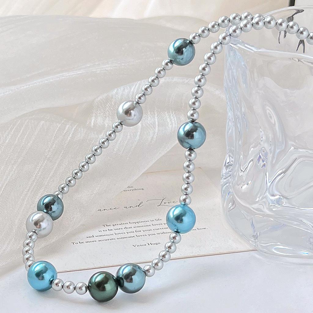 High-Quality High-Gloss Mixed-Color Blue-Gray Shijia Pearl Gypsy Collarbone Chain Necklace For Women