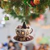 Yousheng 4 Pcs 2D Acrylic Christmas Ornament Cup Shaped Hot Cocoa Hanging Ornaments Snow Village House Xmas Tree Decoration for Tree Car Decor