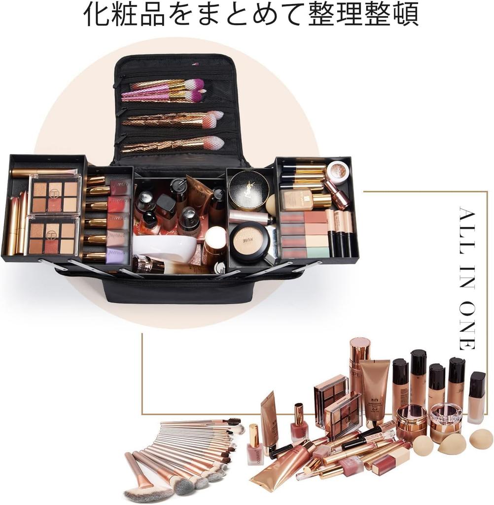 Large Capacity Cosmetic Storage Portable Makeup Storage Nail Cosmetic Box with Shoulder Strap for Travel Box, Box, Case, (Black)