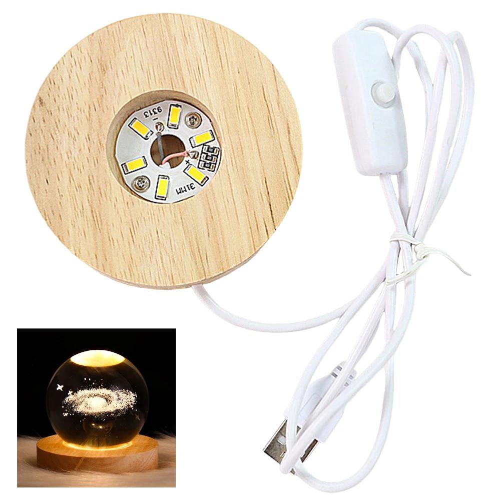Crystal Ball Night Light Crystal Ball Lamp 3D Engraved Milky Way System Crystal Ball with Wooden Base USB Charging Gift for Kids