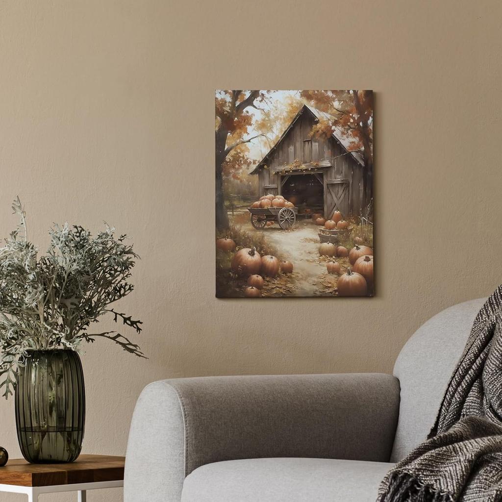 Voxitura Осенний тыквенный декор для дома, Осеннее настенное искусство на холсте, Винтажный декор стен для коттеджа и амбара, для Дня благодарения, Кухни, Рустикальные осенние картины, Изображения