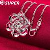 925 Sterling Silver Flower Pendant Necklace Fashion Jewelry