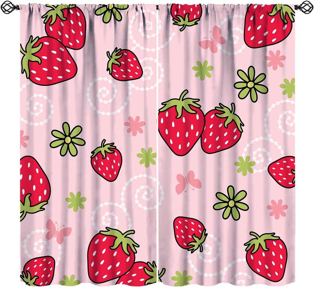 Orange Fruit Curtains,Cute Citrus Green Leaves Floral Summer Pattern Drapes Window 2 Panel Rod Pocket Curtain for Bedroom Living