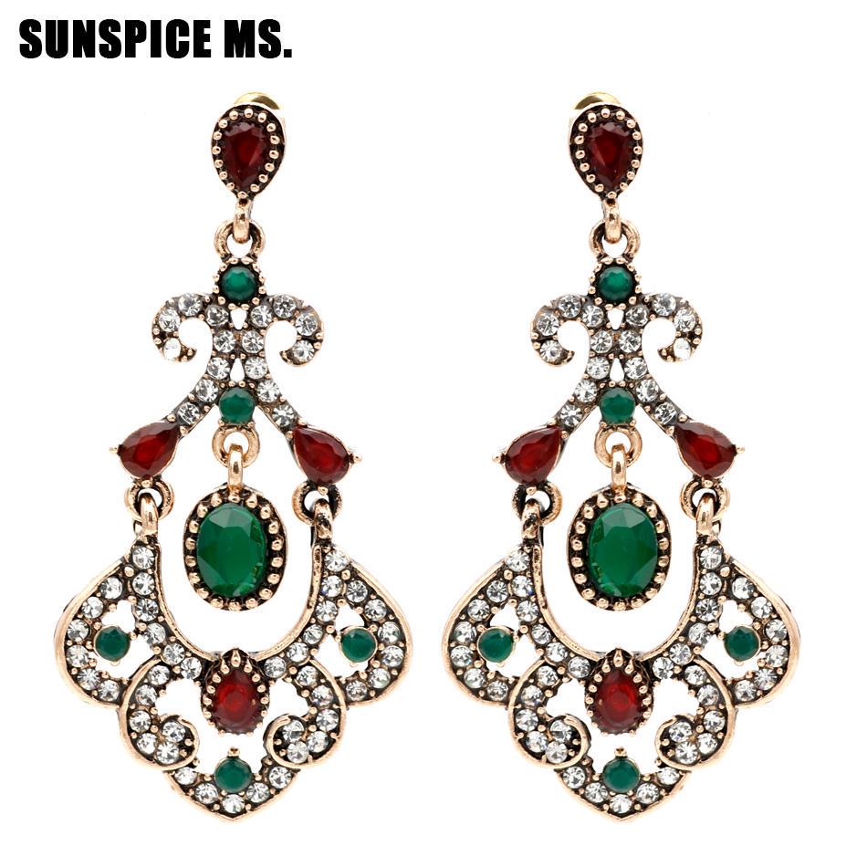 Винтажные турецкие женские длинные висячие серьги из синей смолы, серьги-капли с кристаллами, бижутерия, античное золото, этнические свадебные индийские украшения