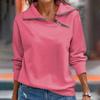 Women's Autumn And Winter T-shirt Fashion Loose Women Pullover Sports Tops Quarter Zip Casual V Neck Long Sleeve Top