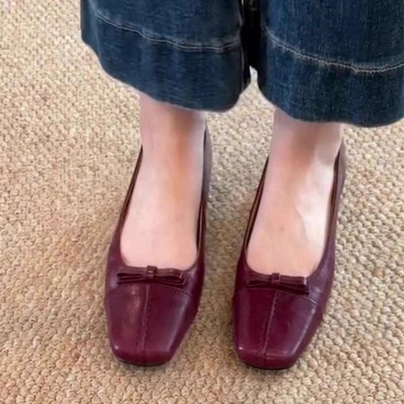 Ретро туфли-лодочки с квадратным носком из мягкой кожи, женские туфли Doudou, осенние новые туфли на плоской подошве