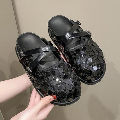 Модные женские тапочки Baotou 2024 года, весна и лето, новые блестящие банты на толстой подошве, модные туфли Mueller, ленивые туфли, женская обувь