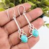 Blue Turquoise Handmade Gemstone Earrings, 925 Solid Sterling Silver Bohemian Jewelry Earrings, Attractive Silver Earrings Gift For Wife
