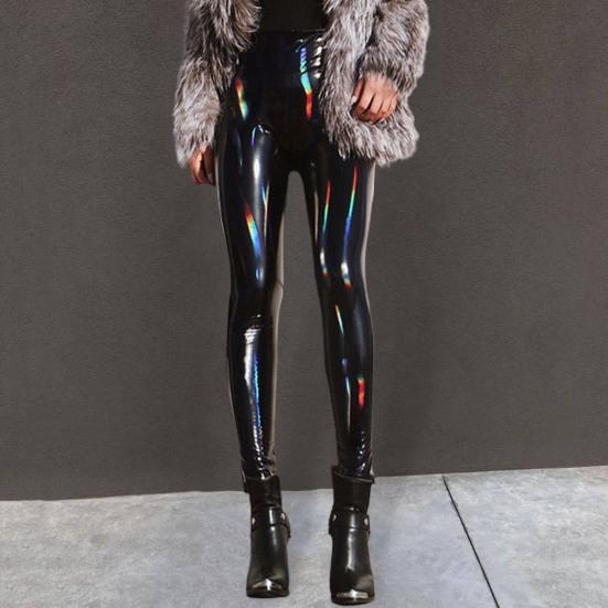 Кожаные брюки-карандаш с высокой талией и зеркальной поверхностью, однотонные блестящие узкие брюки, сексуальные брюки для ночного клуба