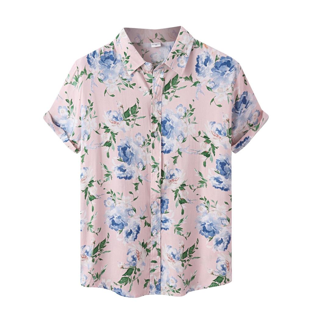 Мужская летняя повседневная рубашка с цветочным принтом в гавайском стиле с коротким рукавом для пляжного отдыха