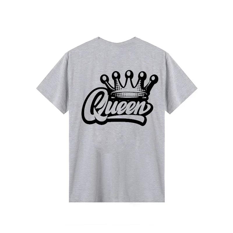 King Queen Crown Print Lover Couples Tee Shirt Harajuku Women T-shirt Crown Couple Matching Tshirt Clothes Summer Women Man Tops