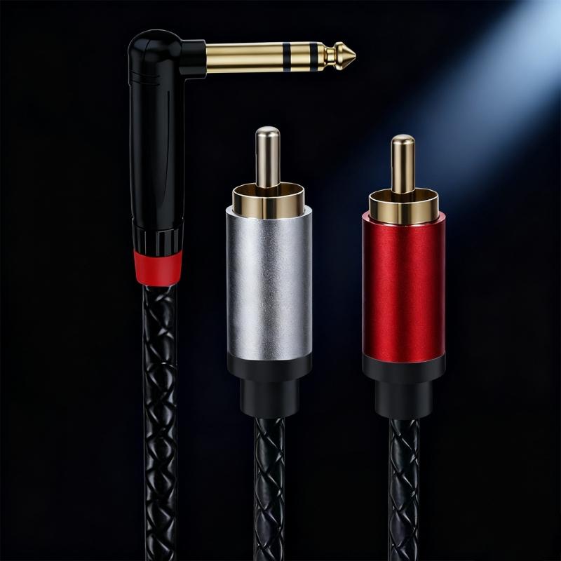 Профессиональный звуковой кабель 6,35 мм TRS на 2 RCA с угловыми разъемами 90 градусов, бескислородная медь, для студийного оборудования