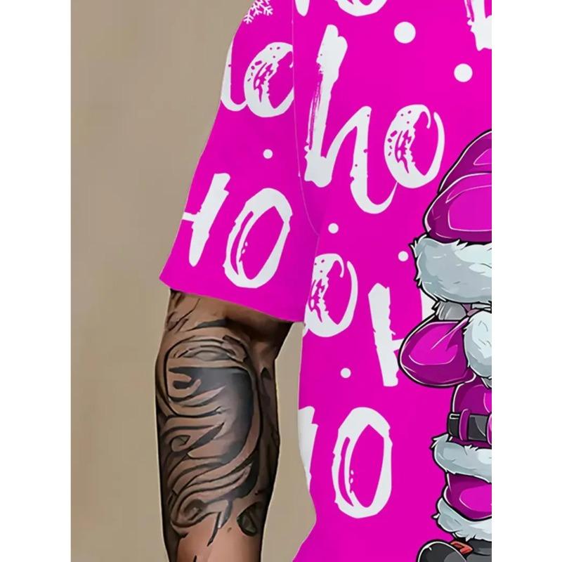 Летняя мода с принтом на тему Санта-Клауса, свободная, удобная мужская спортивная одежда-двойка с короткими рукавами